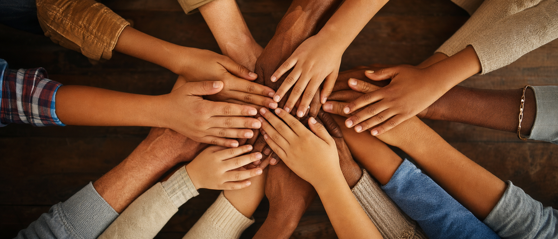 A circle of hands representing community