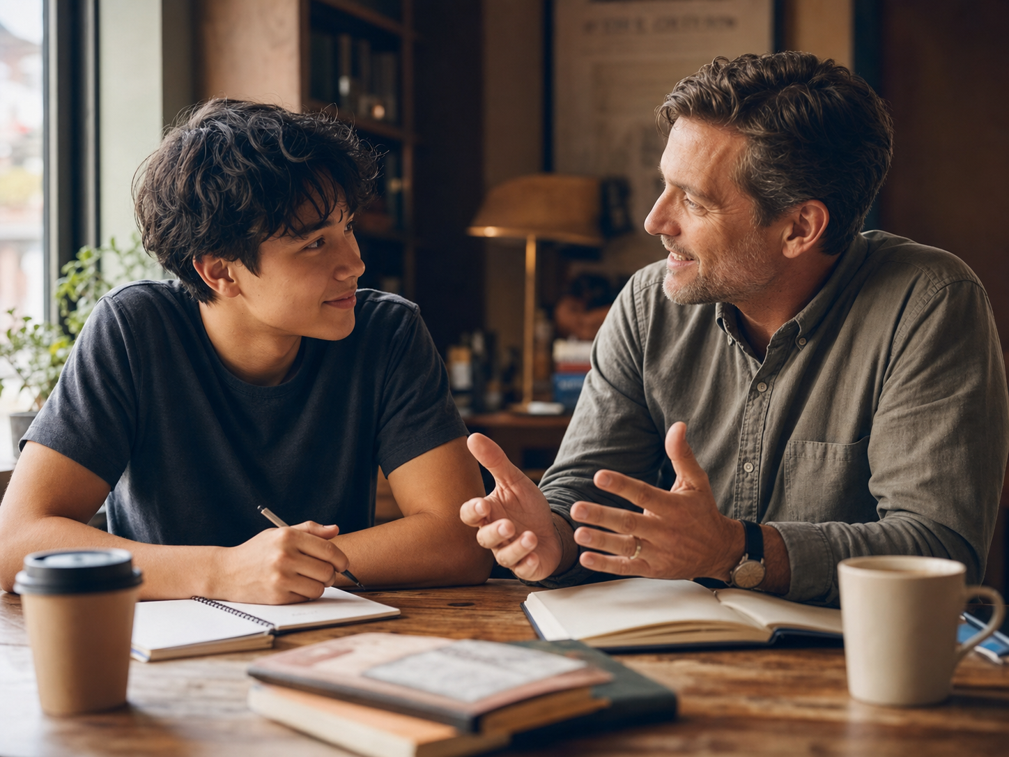 A mentor and mentee in conversation